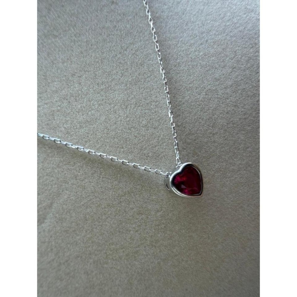 Red Heart Gemstone Necklace Silver Tone Dainty Cable Chain Romantic Jewelry - Picture 2 of 3
